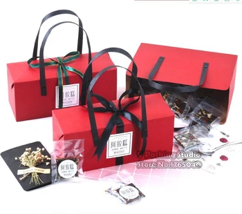 

Red colour Paper Box bag,Kraft Paper Bag with Handle,Present food biscuit Packaging Box Scarf/Gift Boxes 50pcs/lot
