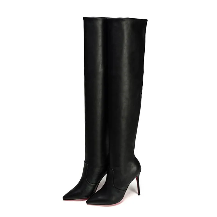 

New Elegant Women Fashion Over The Knee Boots Genuine Leather Pointed Toe High Heels Shoes Ladies Black Long Boot Shoes CN-A0011