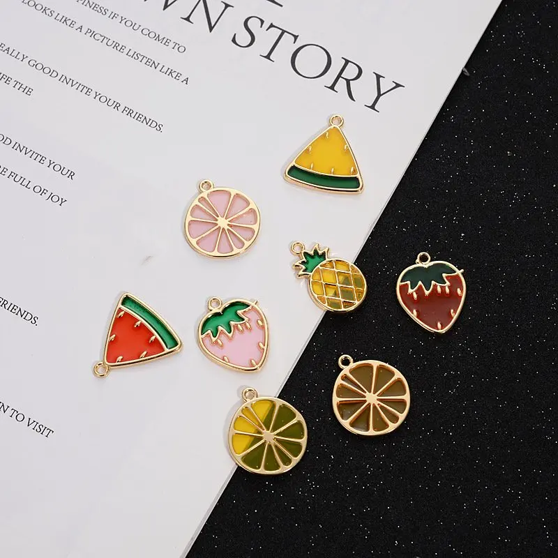 30pc Korea style Gold Color Enamel Fruit Lemon/Watermelon/Strawberry Charm For Earring DIY Handmade Jewelry Making wholesale | Украшения и