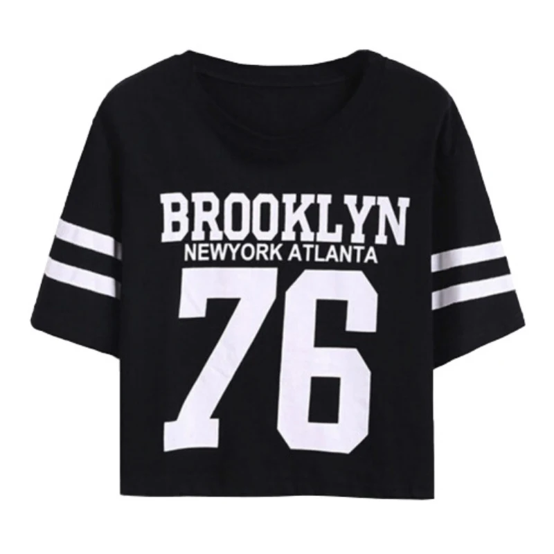 

New 2018 punk Crop top summer style Brooklyn 76 printed fashion Women T-shirt cotton T-shirt female dance t shirt tops