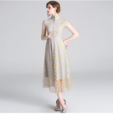 SMTHMA летнее модное подиумное винтажное платье женское кружевное платье с коротким рукавом и цветочной вышивкой Vestidos