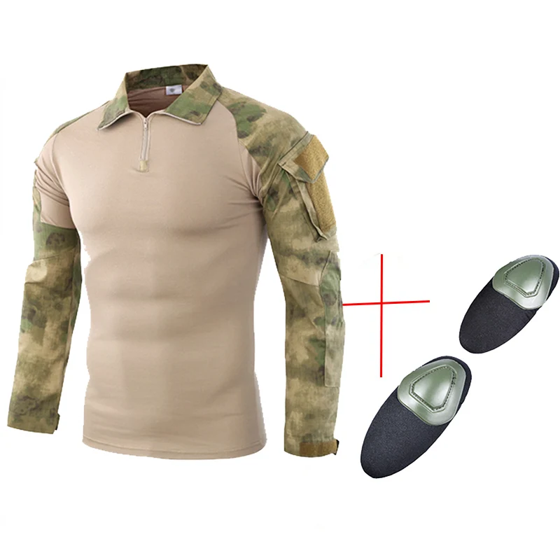 Военная мультикамера Военная боевая рубашка Униформа тактическая рубашка с налокотниками камуфляжная охотничья одежда Ghillie костюм Топ - Цвет: FG
