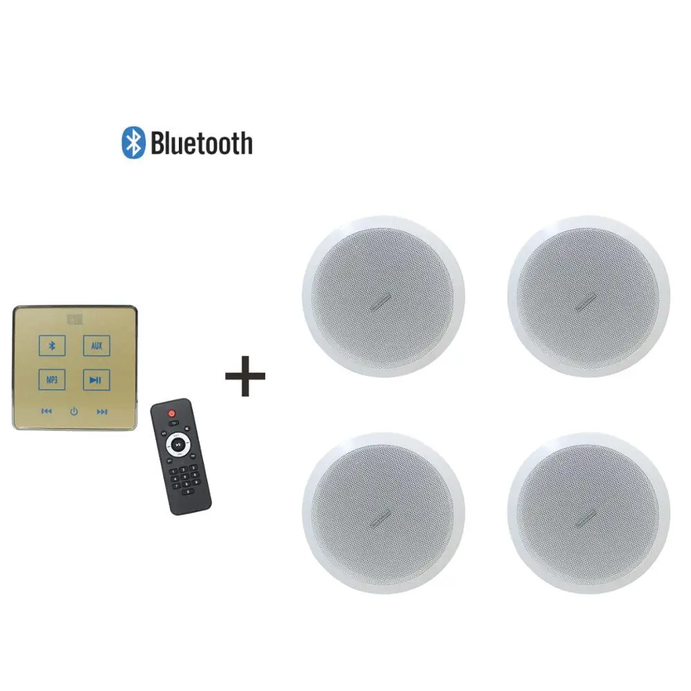 

Home background music system in wall audio amplifier with 4 ceiling speakers, Supports USB/SD/AUX/FM, connect to 2 to 4 speakers