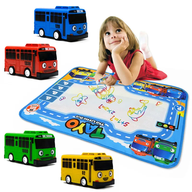 Happymaty волшебный воды холст с четырьмя автобус город географические карты детская доска для рисования Акварель картина из песка игрушка