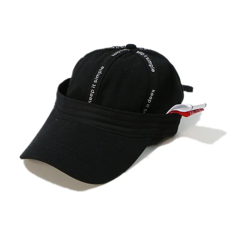 

Spring and Autumn Cotton Backward Rally Cap with Letter strip Pre-curved visor Peaked Inside Out Hip Hop Hat for Women Men Black