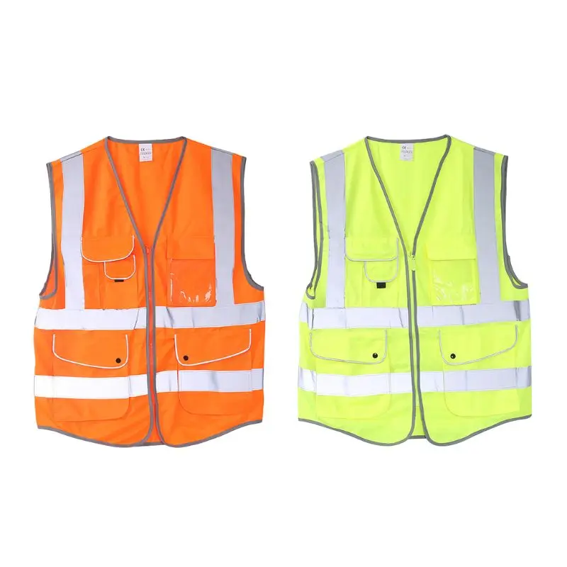 

1 Pc High Visibility Reflective Vest Work Wear Safety Vest Multi Pocket Reflective Strips Fluorescence