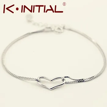 Kinitial 1Pcs New Style Romantic Heart Bracelet Bangle Femme 925 Silver Women Wedding Gfit Bracelets Pulseras Fine Jewelry