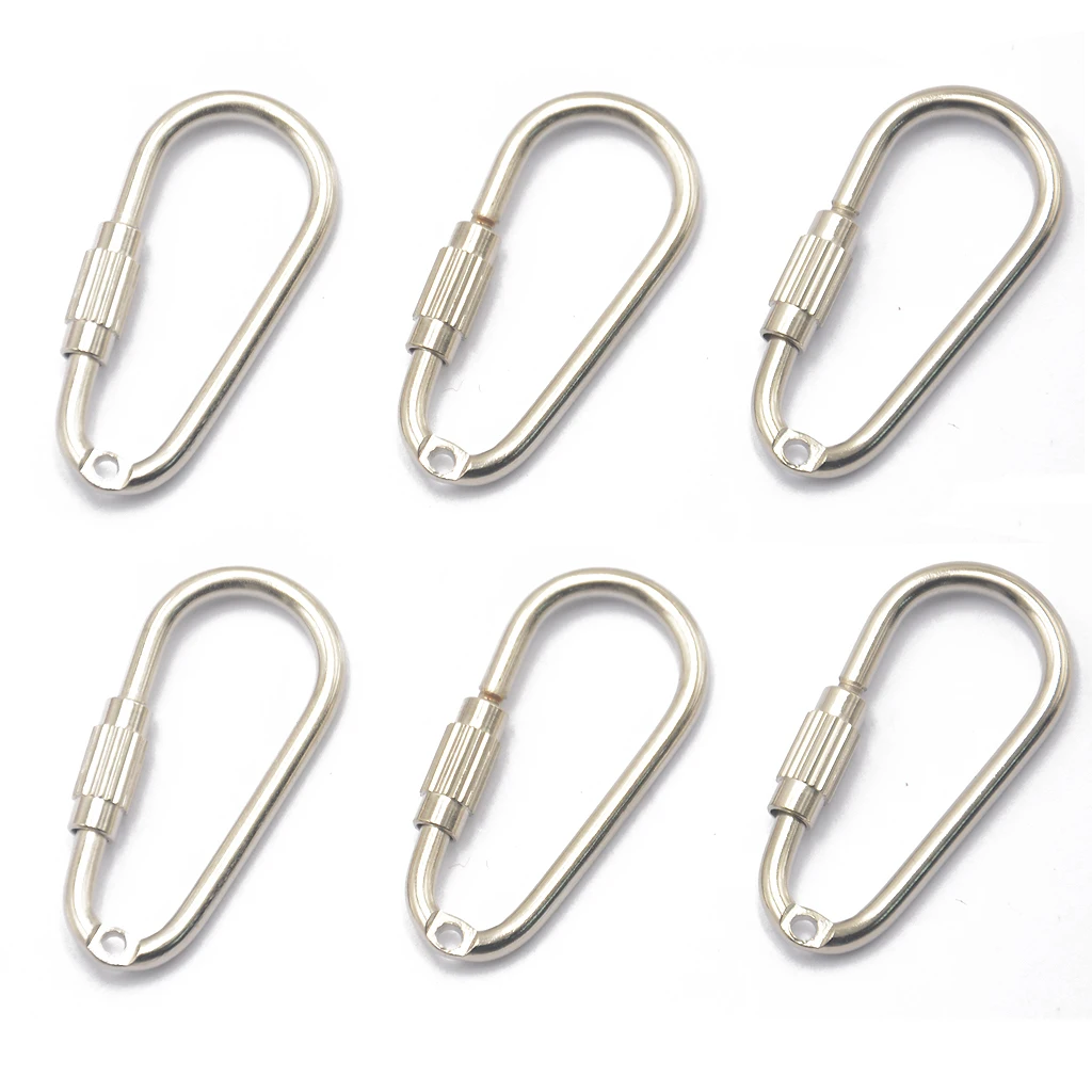 6 Steel Carabiner D-Ring Clip Hook Climbing Keychain Screwgate Screw Locking for Camping Hiking Travell Boating Accessories
