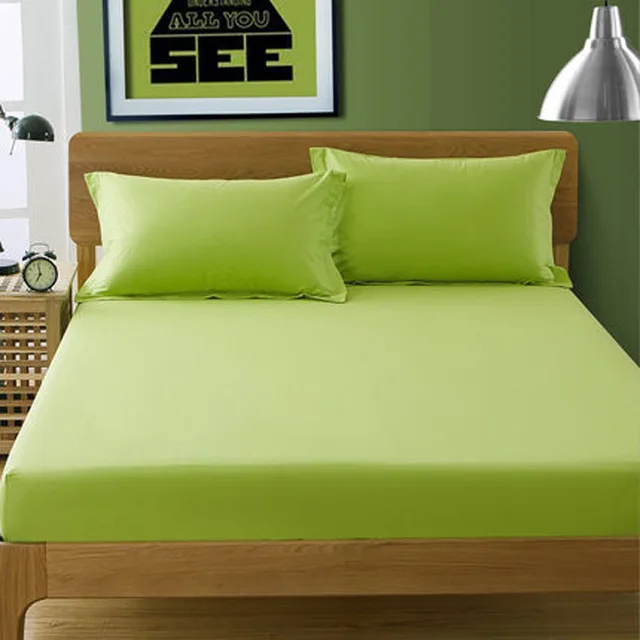 Home Textile Apple Green Satin Cotton Fitted Sheet Twin Full Queen King