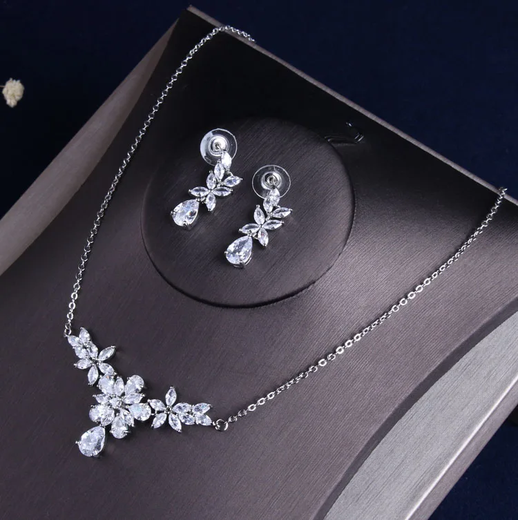 

High end all Zircon Fashion Necklace Earrings Pendant Jewelry Wedding bridle chain original 2018