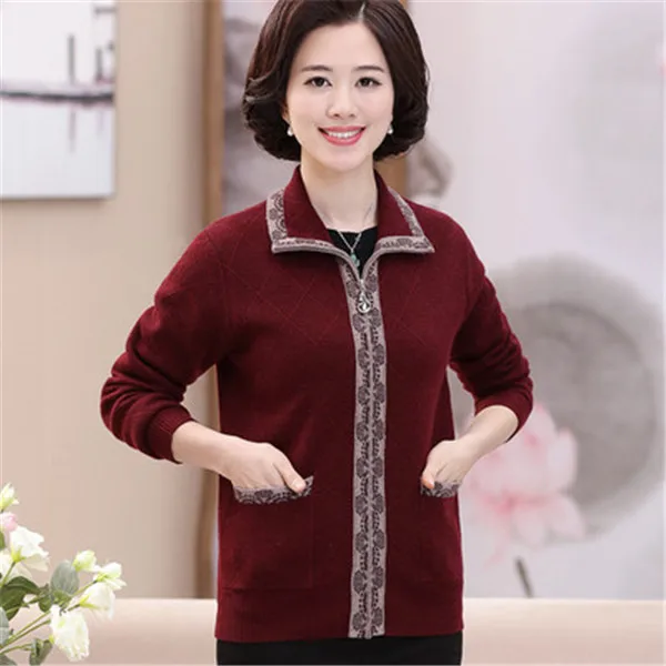Высокое качество кашемировый кардиган свитер женщин среднего возраста осень зима толстый вязаный свитер Кардиган Куртка размера плюс 4XL W941 - Цвет: 2702 Red wine