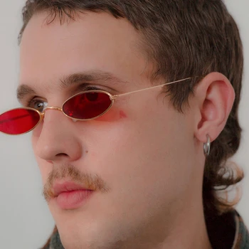 

2019 New Men Women Small Oval Sunglasses Male Retro Metal Frame Yellow Red Retro Small Round Mans Lady Sun Glasses Female Uv400
