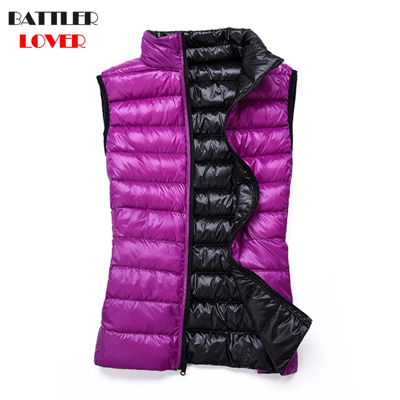 Two-sides Wear Light Down Women Ultralight White Duck Down Sleeveless Parkas Female Jacket Lady Wadded Coat Reversible Waistcoat