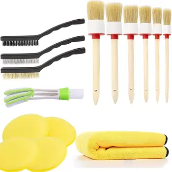 

Car Cleaner Brush Set,Including Natural Detail Brush ,Wire Brushes, Automotive Air Conditione and Car Wax Sponge Pads &Car Mic