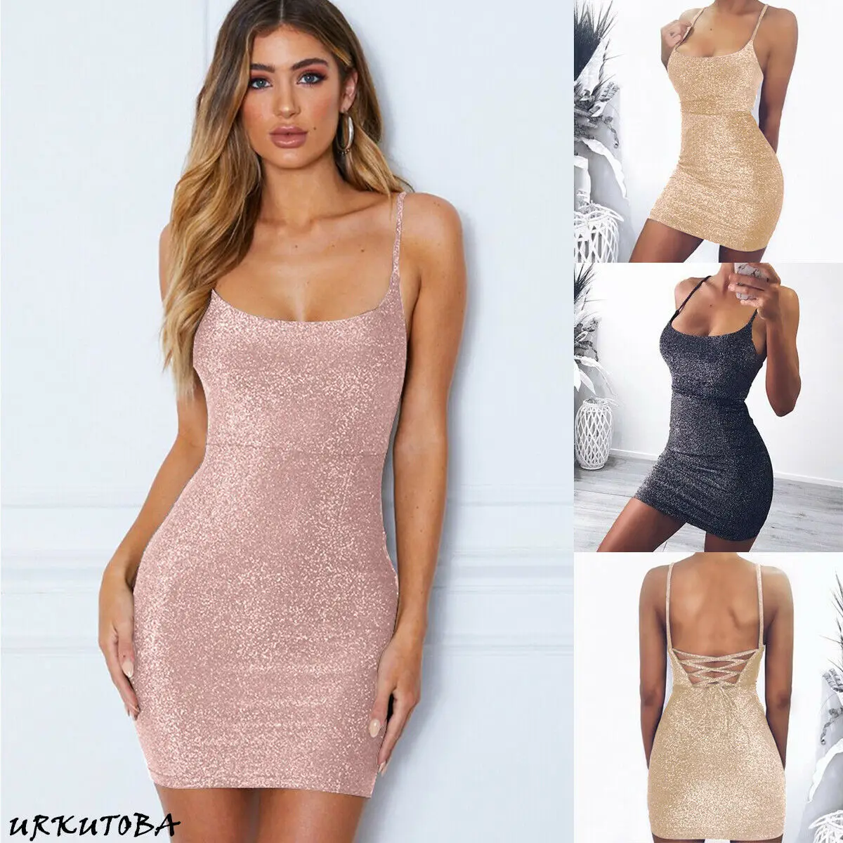 Vestido de noche con lentejuelas para mujer, prenda Sexy con purpurina para discoteca, con cuello Halter y espalda descubierta|Cover-up| - AliExpress