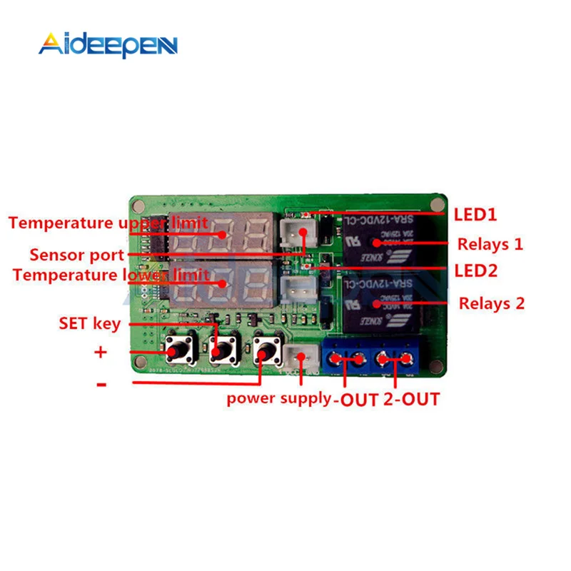 DC 12V 10A двойной светодиодный цифровой Дисплей Температура Управление; термостат 2 канальный релейный модуль термометра Управление переключатель+ зонд