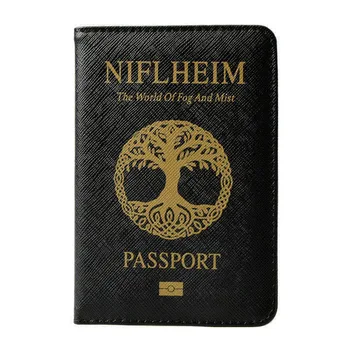 

DIKEDAKU Niflheim RFID Passport Cover Black Pu Leather Norse Myth World Tree Passport Holder Life Tree Passport Case Passport