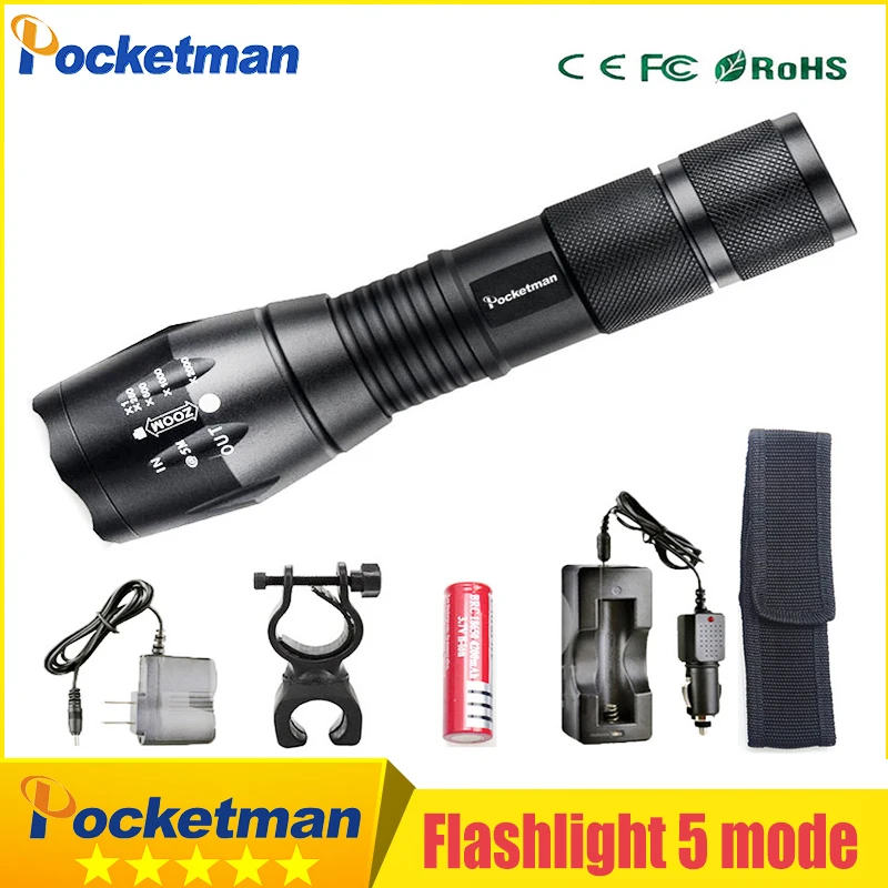 

100% Authentic E17 3800 Lumens 5-Mode XM-L T6 LED Flashlight Zoomable rechargeable Focus Torch by 1*18650 or 3*AAA