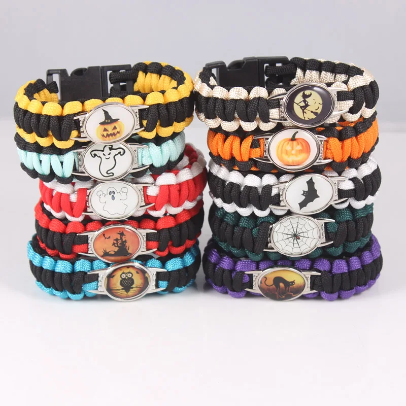

Funny Halloween Paracord Bracelet Picture Photo Cat Bat Spider Pumpkin Owl Ghost Witch Paracord Survival Bracelet Halloween Gift