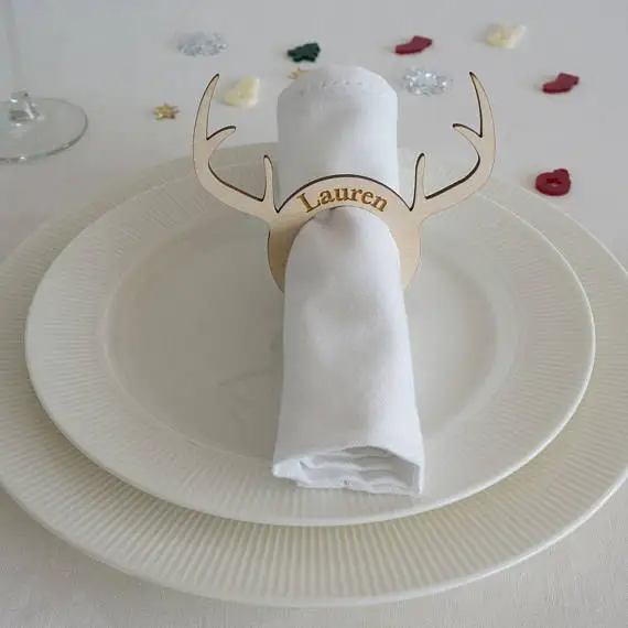 

Personalised napkin ring Rustic Wedding Napkin Rings,Christmas reindeer ,Reindeer Napkin Rings,Laser Cut Antler place setting