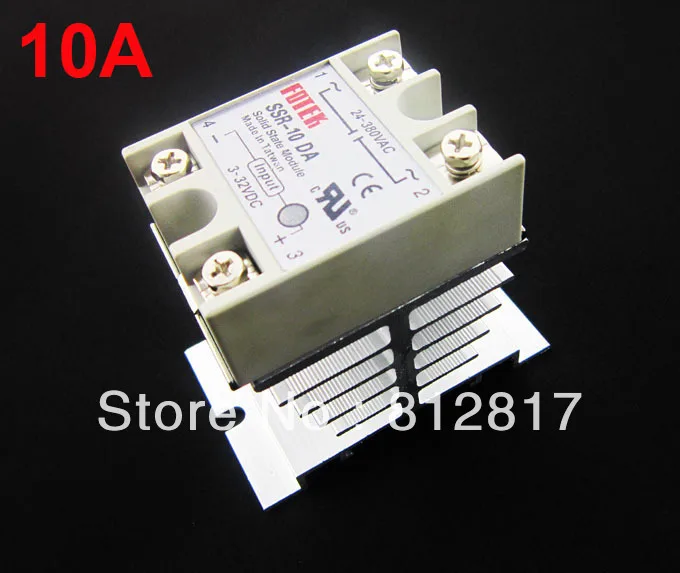 

Single Phase Solid State Relay 10A /250V SSR Input 3-32VDC Output 24-380VAC + Aluminum Heat Sink Small Type Heat Dissipation