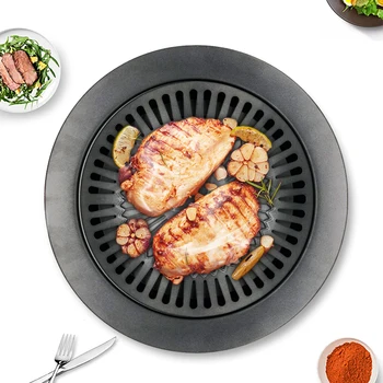 

Korean Outdoor Barbecue Grill Non-Stick BBQ Grills Round Pan Grills Easily Cleaned Carbon Steel Barbecue BBQ Accessories Tools