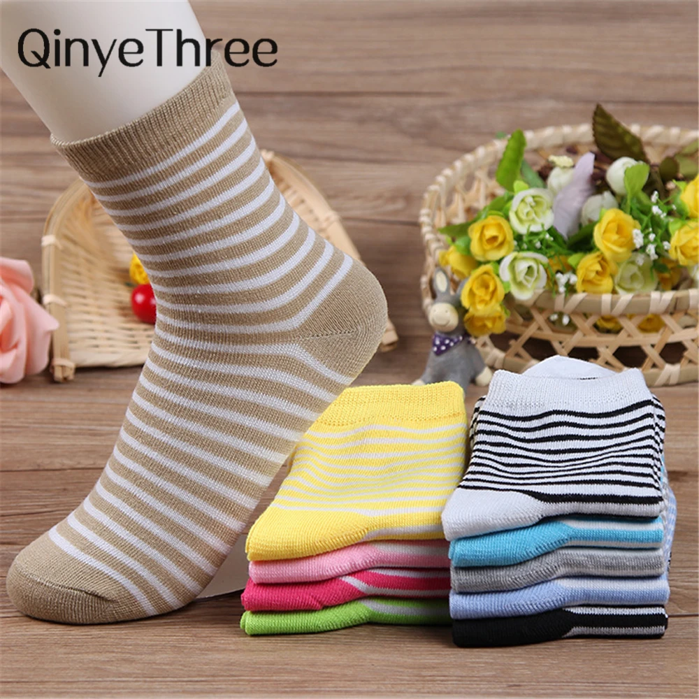1 Pair Princess Girl Cute Sweet Women Ladies Tube Socks Stripes pattern sokken Soft warm sox