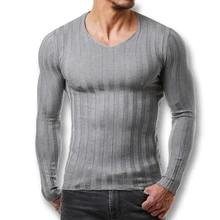 Для мужчин одноцветное Цвет V шеи Демисезонный свитера пуловеры трикотаж мужской Повседневное мода Slim Fit вязаные свитера Hombre