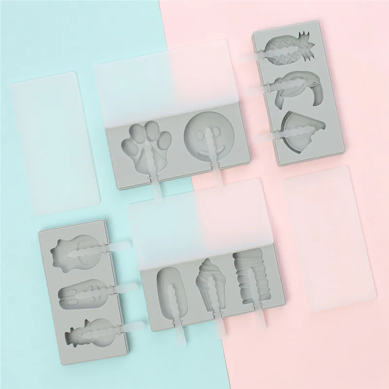 Covered Cartoon 3 Piece Ice Cream Ice Cube Mold Kitchen 2 Colors Multi-type Silicone Homemade Manual Diy Ice Cream Mold Home