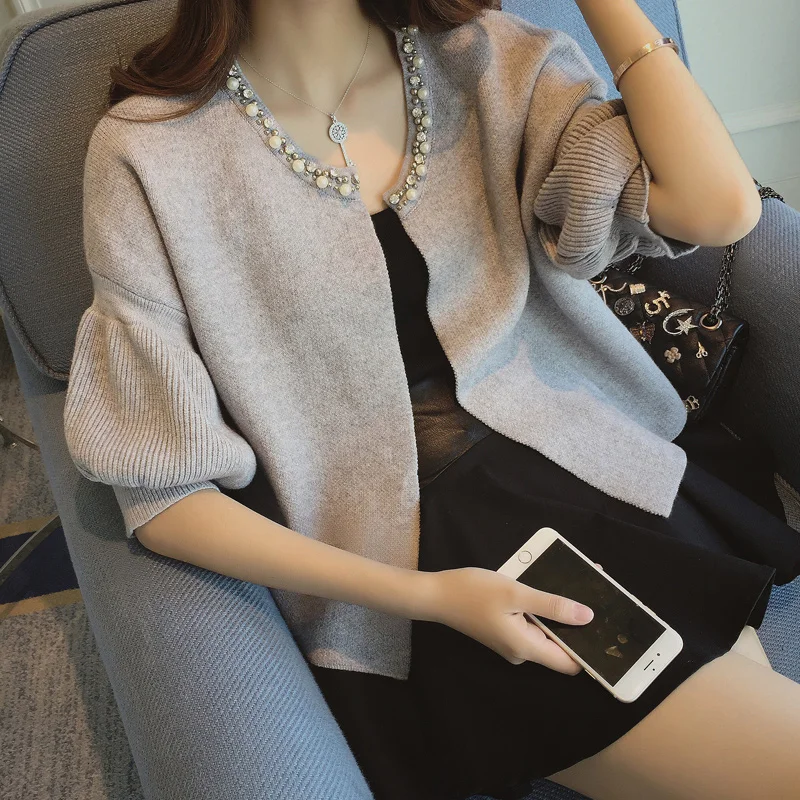 ^*Best Offers PYH40780 Autumn 2018 Spring Sweater Cardigan Female Twist Loose Sweater Thick Half Sleeve Fashion women cardigan