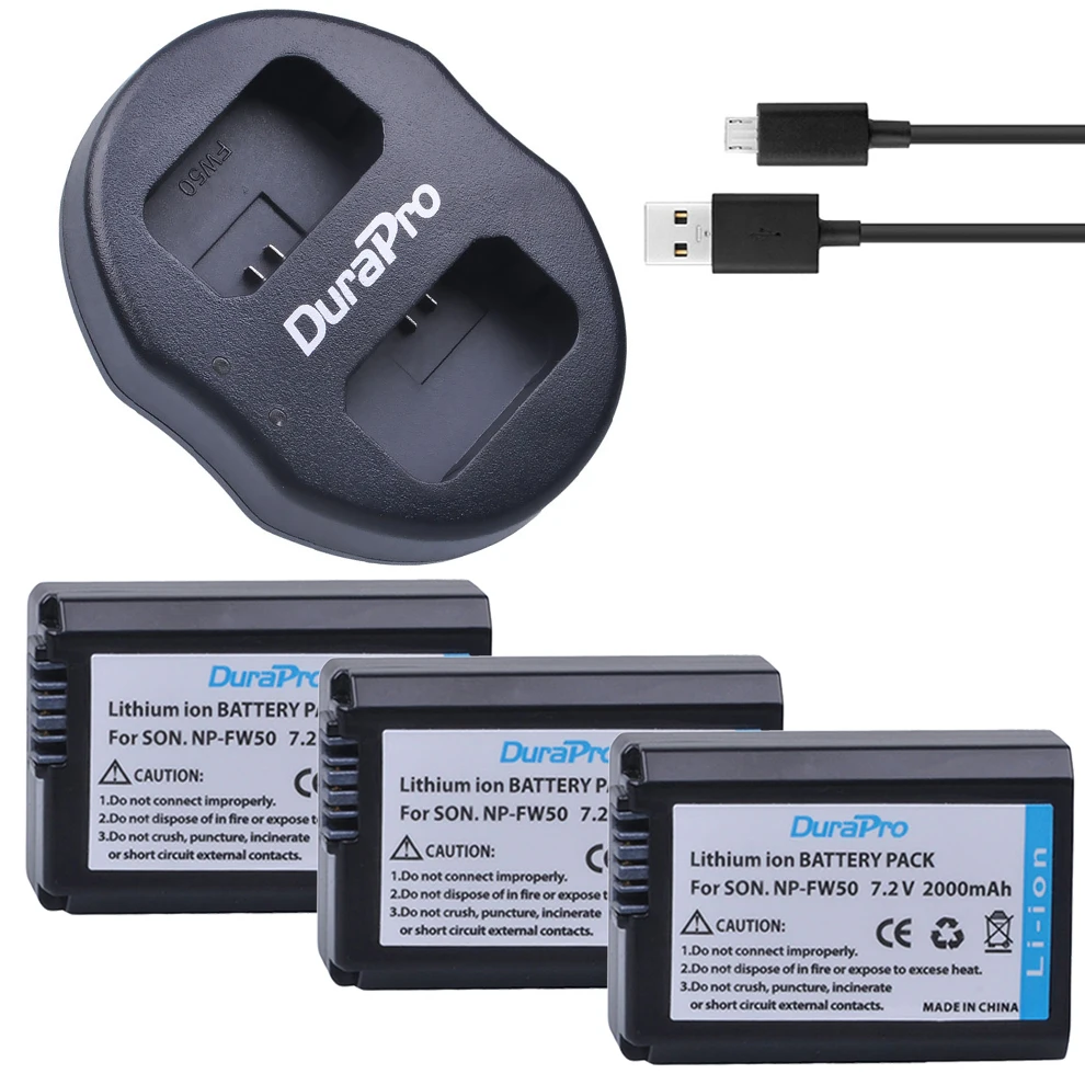 3Pcs NP FW50 NP FW50 Camera Battery + Dual USB Charger for SONY A5000