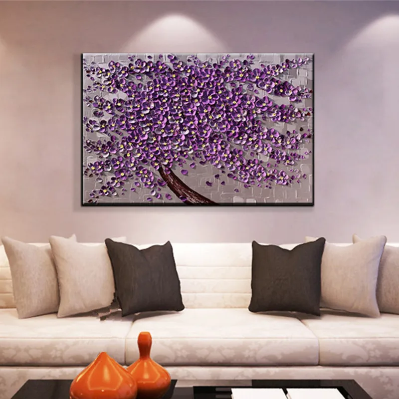 

Modern Home Decor Wall Art Pictures Large Knife Purple Floral Oil Painting Handpainted Abstract Flower Oil Paintings on Canvas