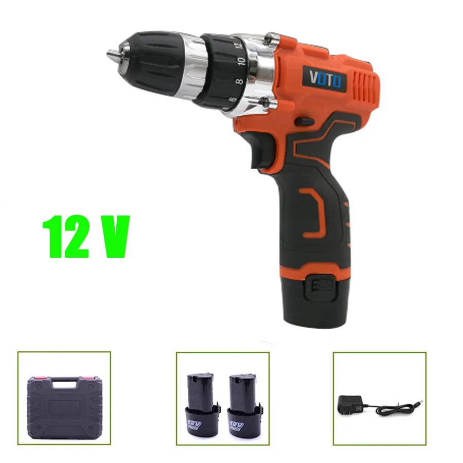 

VOTO V6 2*Battery Rechargeable Cordless Drill Electric Screwdriver Set Lithium Power Tools Screw Gun Driver 12V Orange With Case