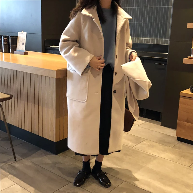 

Autumn Winter Women's Loose Retro Temperament Long Hooded Woolen Coat Single-breasted Woolen Coat Abrigos Mujer Invierno 2018