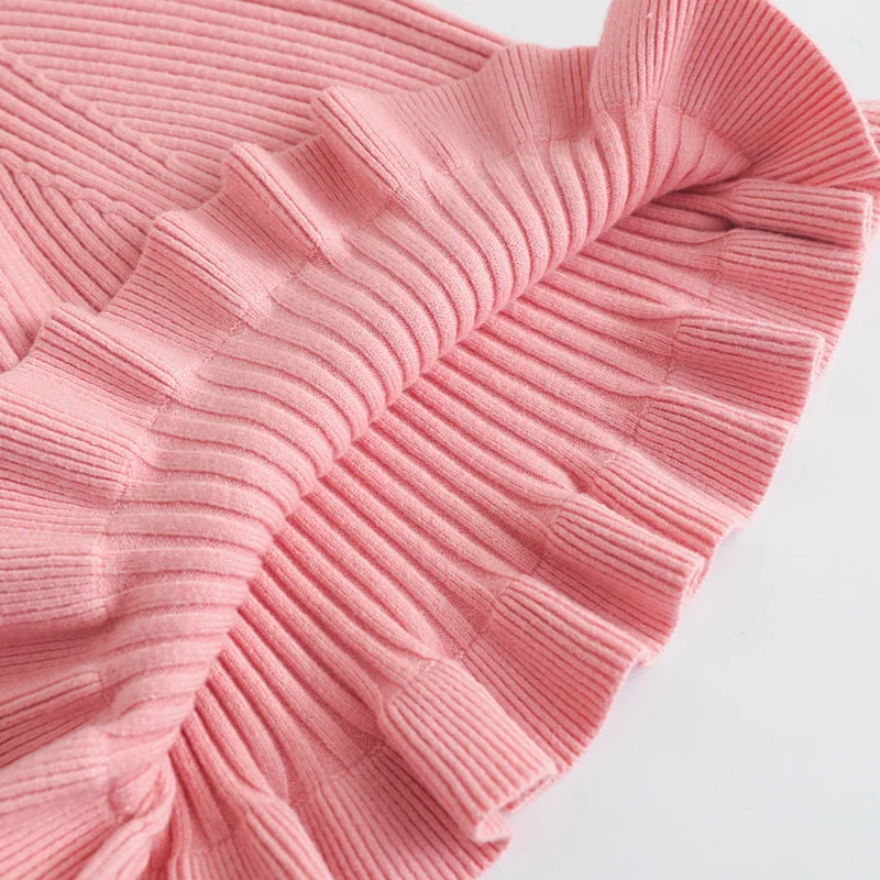 Sweet Ruffles Girls Sweater Knitted Solid Children Winter Sweater Turtleneck Long Sleeve Warm Pullover For Girls Girls Clothing (8)