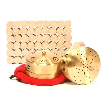 

Retail moxibustion suit 2pcs new type thicken copper moxa box + 108pcs 5 years 45:1 little smoke mugwort moxa roll gift bag