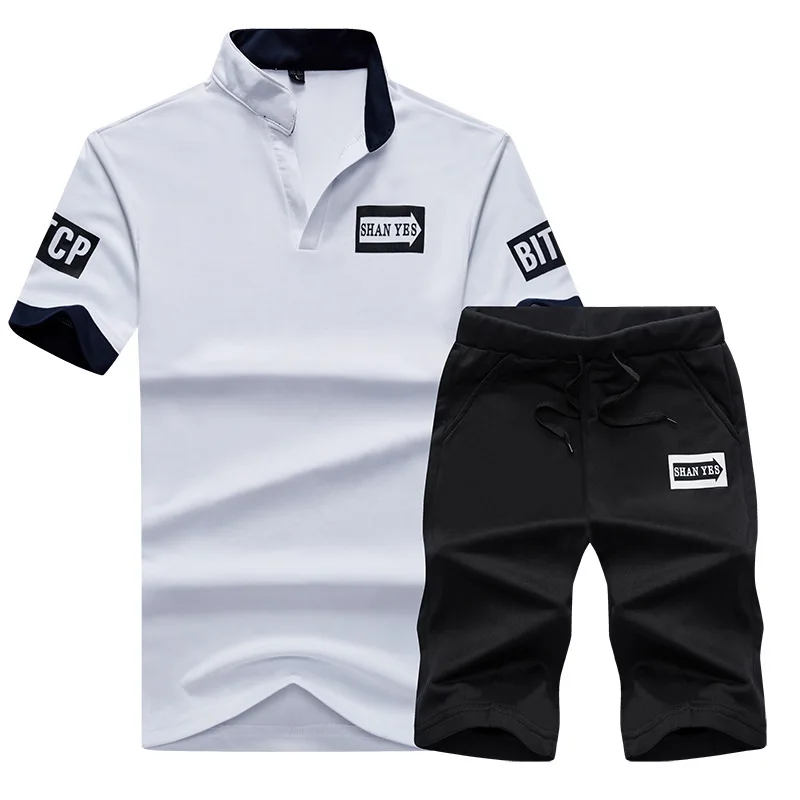 Спортивный костюм для мужчин, новинка 2019, летний комплект из 2 предметов, Мужская футболка с короткими рукавами, укороченный топ + шорты