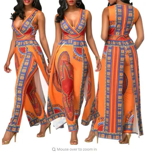 

African Dresses for Women's Explosion Models 2018 Autumn Positioning Printing Orange Ethnic Pants