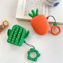 New 3D Cute Cactus Carrot Silicone Case For Apple Airpods Cover Case Bluetooth Earphone Protective Cover For Airpods Finger Ring