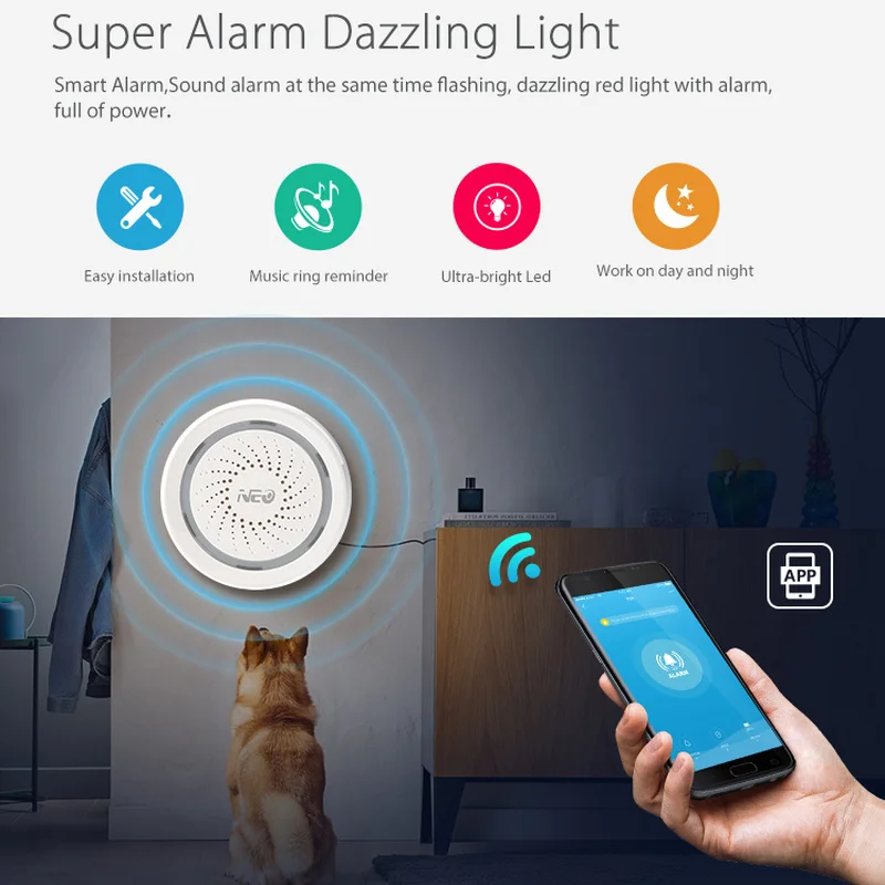 

NAS-AB02W Wireless Smart Home WiFi Siren Alarm Sensor Battery-Powered Can Be Charged with USB For Home Smart Device