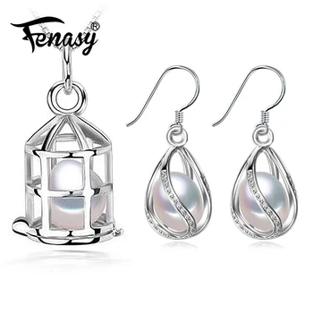 

FENASY Pearl Jewelry party earrings for women casual natural pearl long geometric vintage cage drop earrings