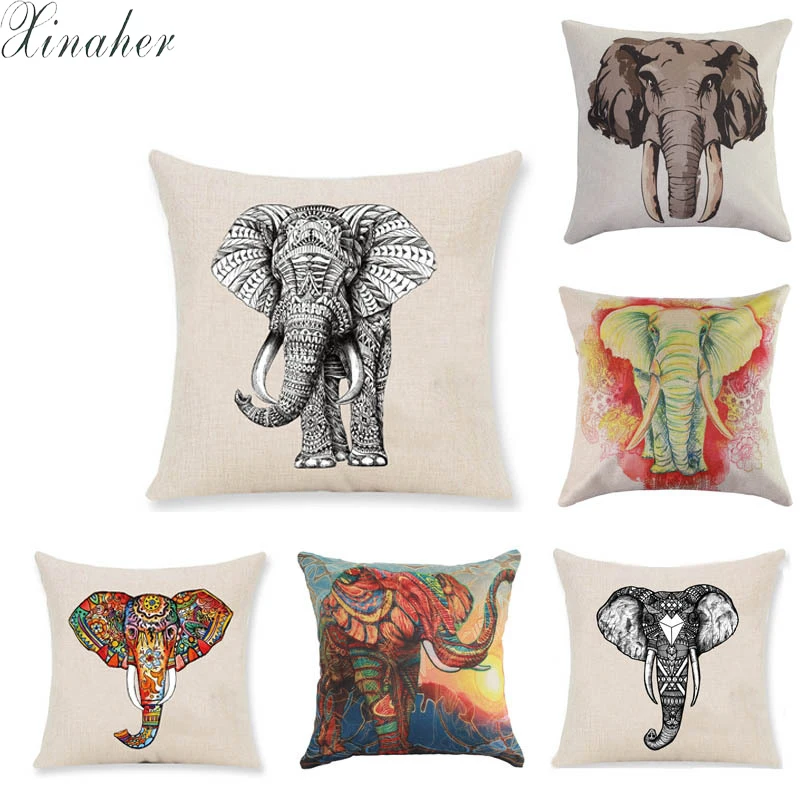 

Southeast Asian style Cushion covers Cotton linen elephant print pillow cover Sofa bed decorative pillow case almofadas 45x45