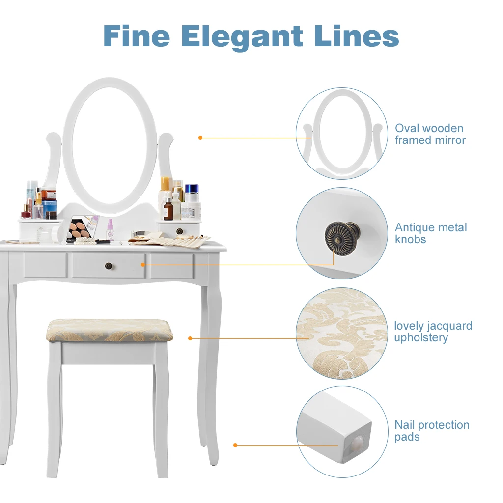 Langria Makeup Dressers Dressing Table Vanitystool Set Adjustable