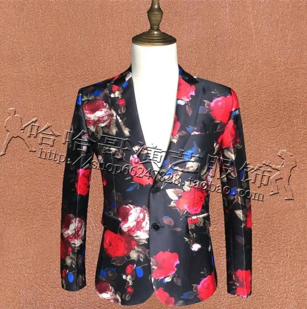 S-5XL سترة + السراويل الجديدة الرجال أزياء الأزهار دعوى شريط ديسكو dj المرحلة زفاف ترأس ازياء المغني الذكور بدلة رسمية اللباس