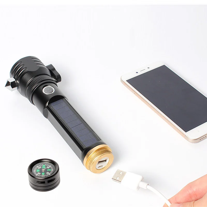 

LED Flashlight Waterproof Solar Powered Torch Hammer for Outdoor Camping Hiking TN99