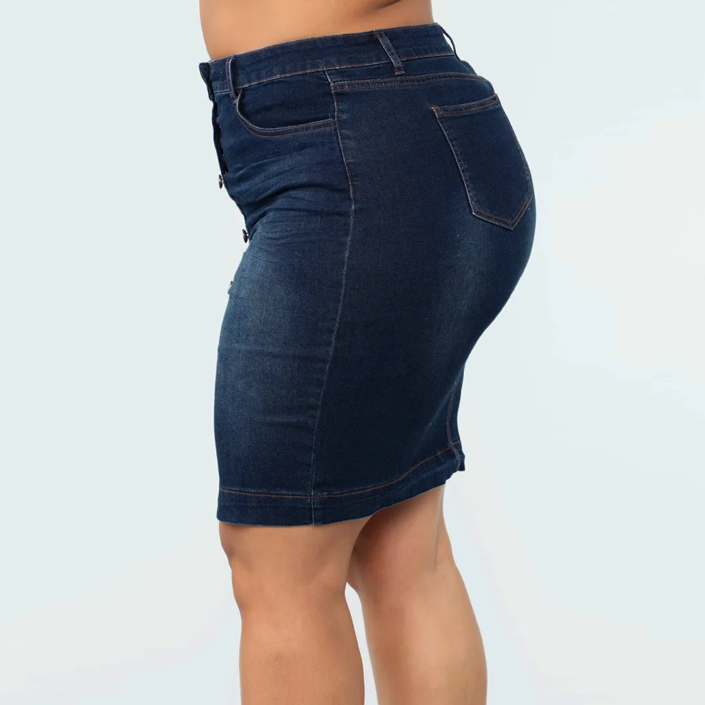 Женская джинсовая юбка трапециевидной формы с высокой талией, женские летние мини юбки, Новое поступление, синяя джинсовая юбка с карманами на одной пуговице, Стильная джинсовая юбка