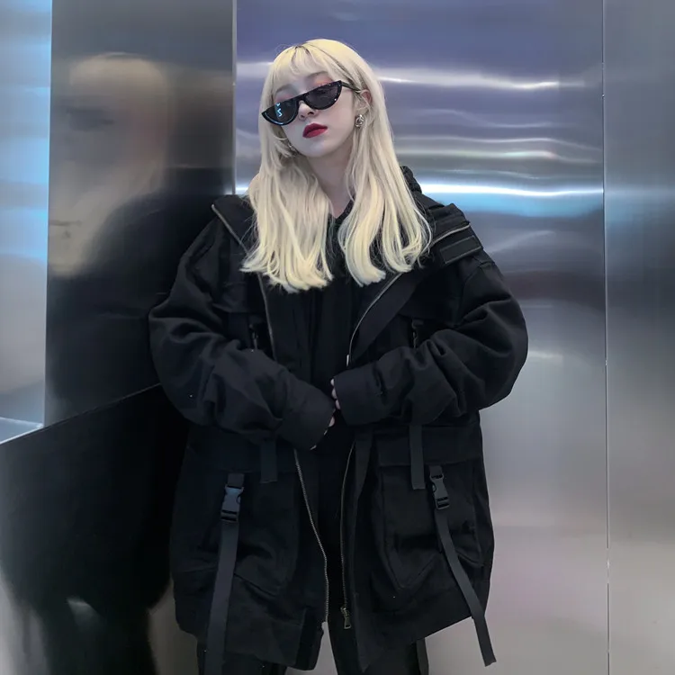 Neploe Korean Streetwear Harajuku Black Denim Jacket Oversized Pockets Women Jeans Jackets Loose BF Vintage Casual Coats 39106 down coats & jackets