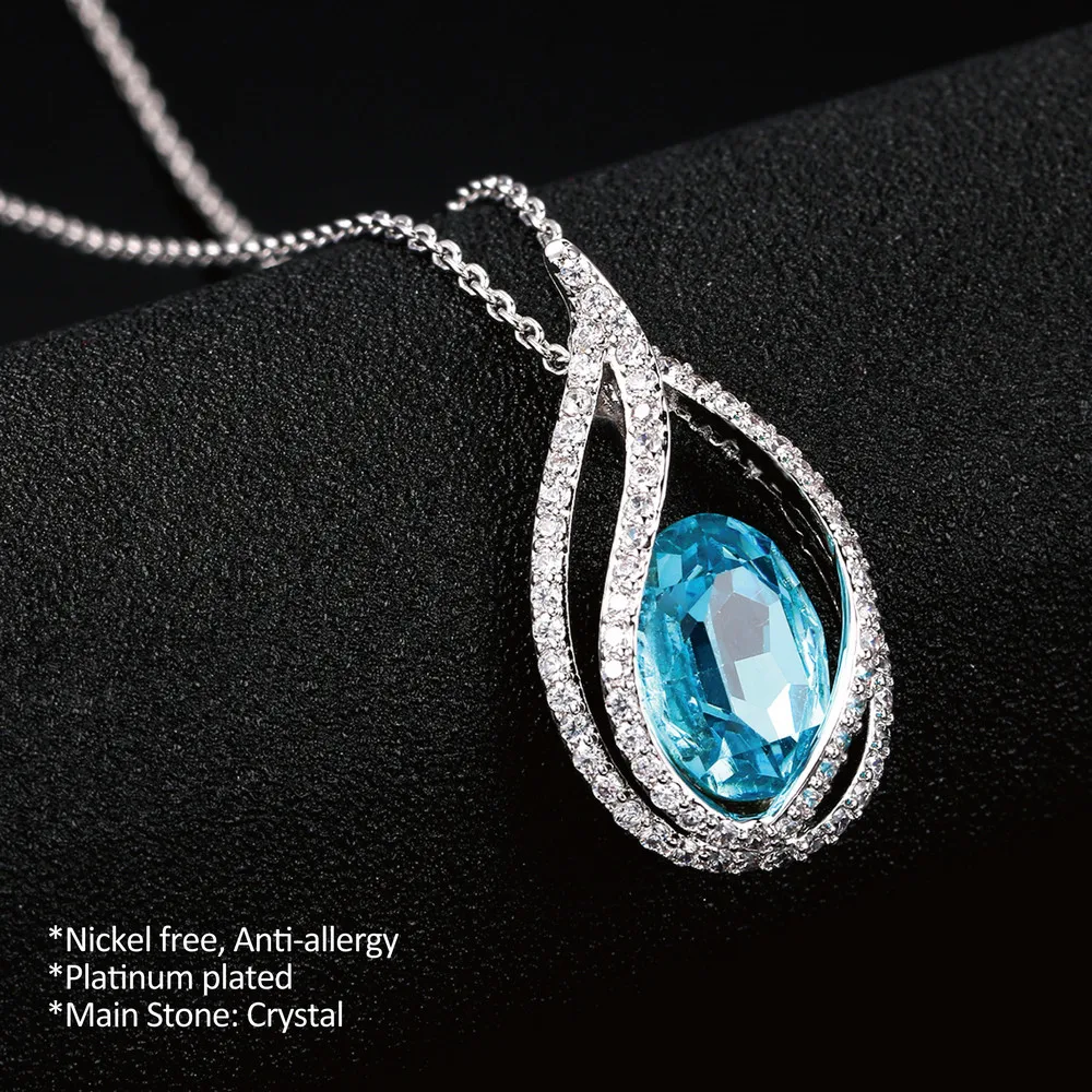 Double Fair Cubic Zirconia Big Blue Crystal Women's Necklace & Pendants Silver Color Elegant Wedding Jewelry For Women DFN292