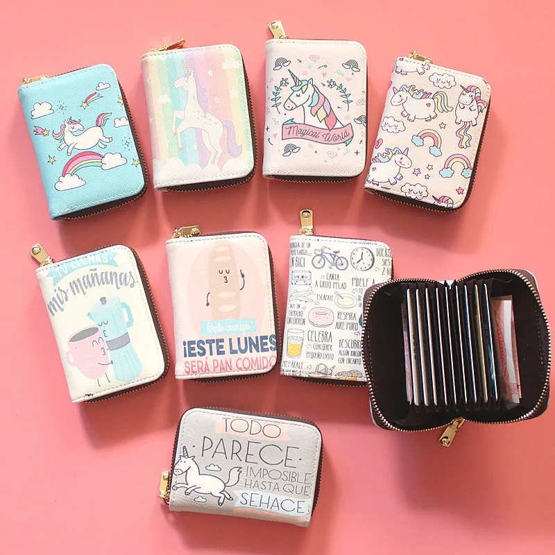 

Unicorn House Rainbow Animal Action Figure Printed PU Leather Creative Organ Driver's License Card Pack Holder Purse Mini Wallet