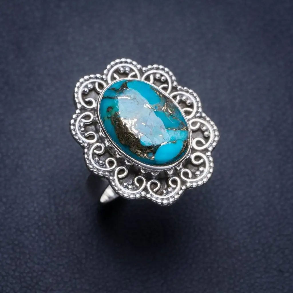 

Natural Turquoise Handmade Unique 925 Sterling Silver Ring 7 Y4368